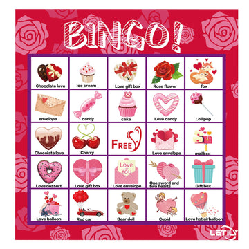 Letily Valentines bingo patterns showcase cute symbols for festive play