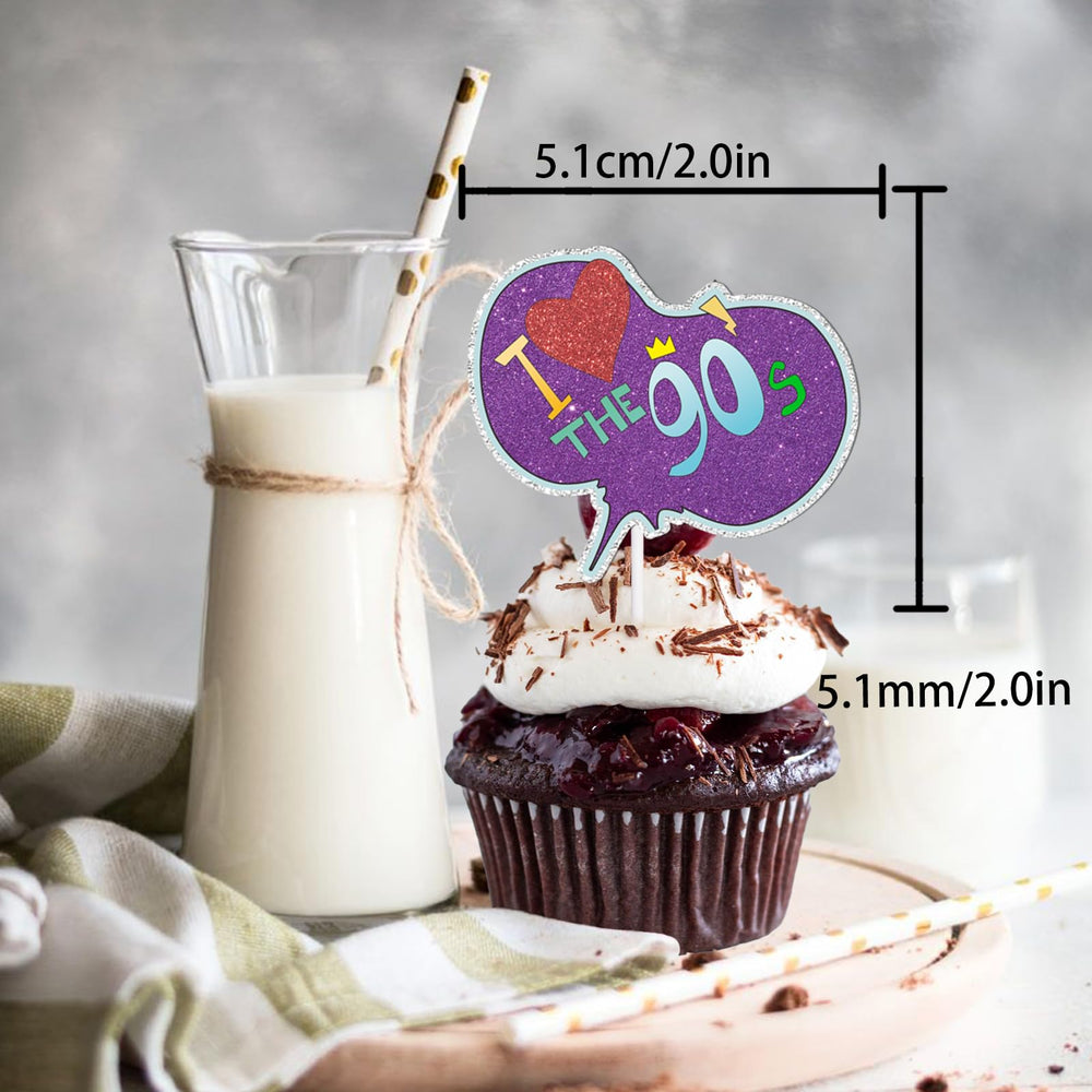 LETLIMIT 90s decade theme cupcake toppers provide retro party flair