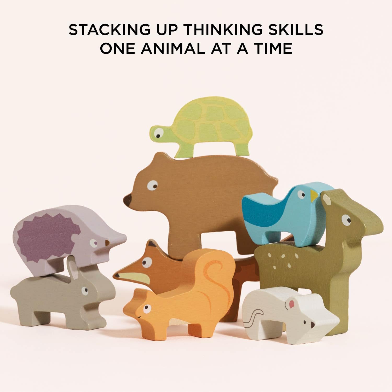 Le Toy Van wooden stacker supports toddler dexterity and fine motor skills