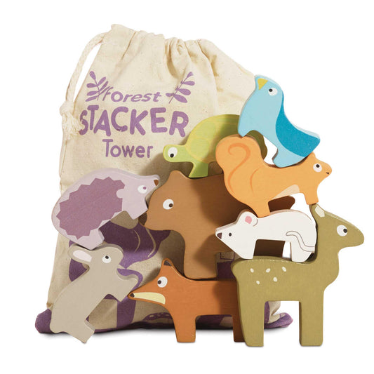 Le Toy Van wooden Petilou forest stacker with nine animals for stacking and learning