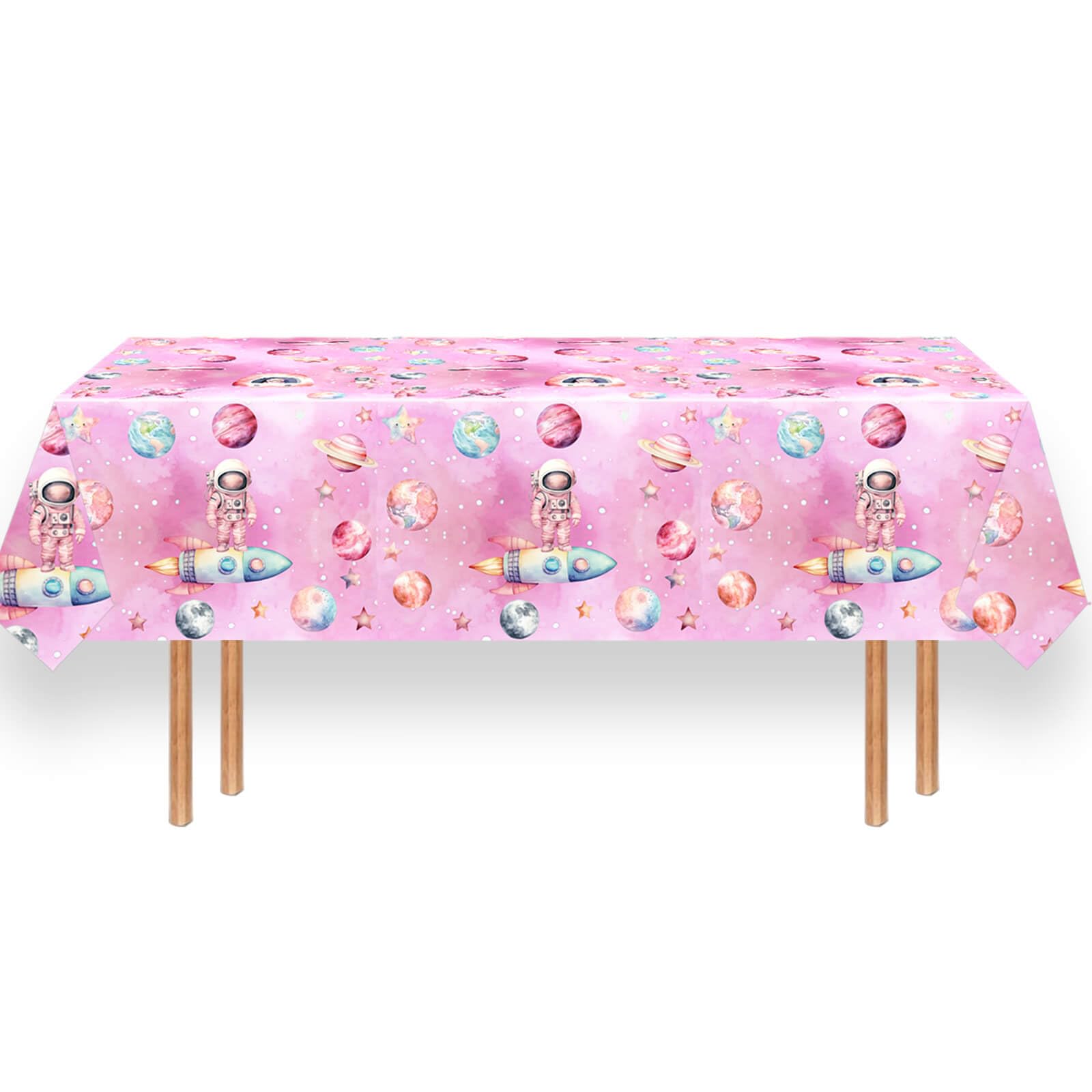 Letromp space-themed tablecloth featuring moon and stars for girls' celebration.