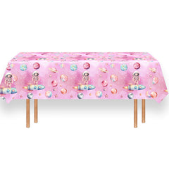 Letromp space-themed tablecloth featuring moon and stars for girls' celebration.
