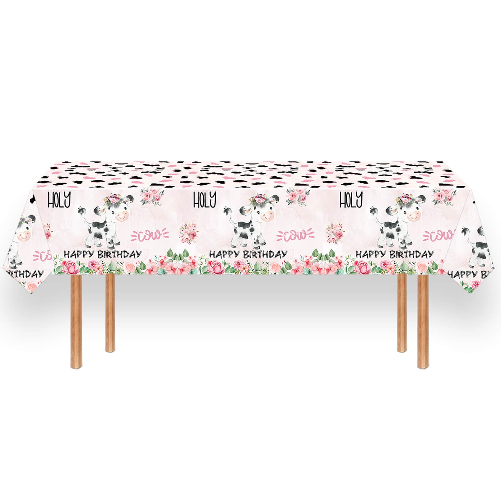 Letromp pink cow print tablecloth close-up showing waterproof tear-resistant protection.