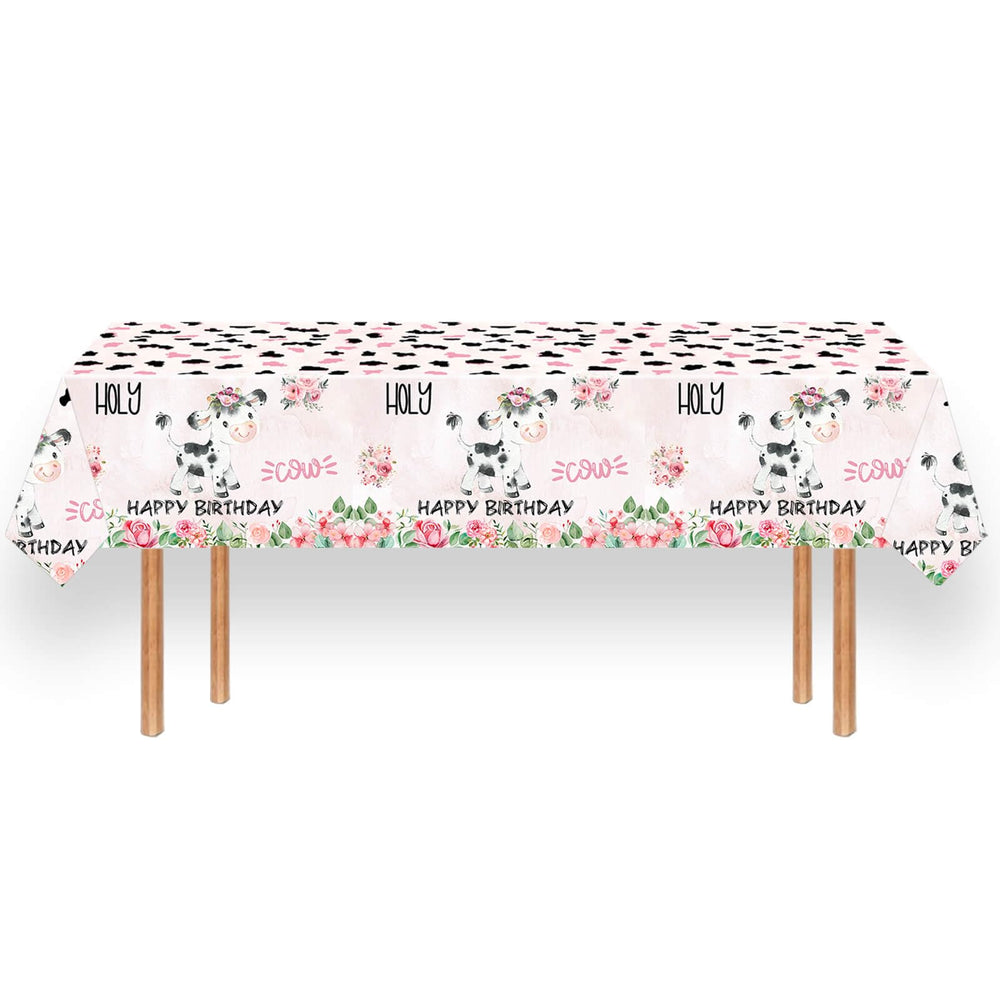 Letromp pink cow print tablecloth close-up showing waterproof tear-resistant protection.