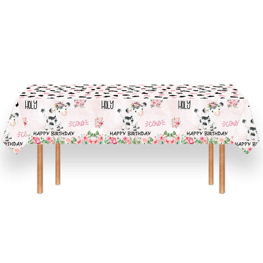 Letromp pink cow print tablecloth close-up showing waterproof tear-resistant protection.