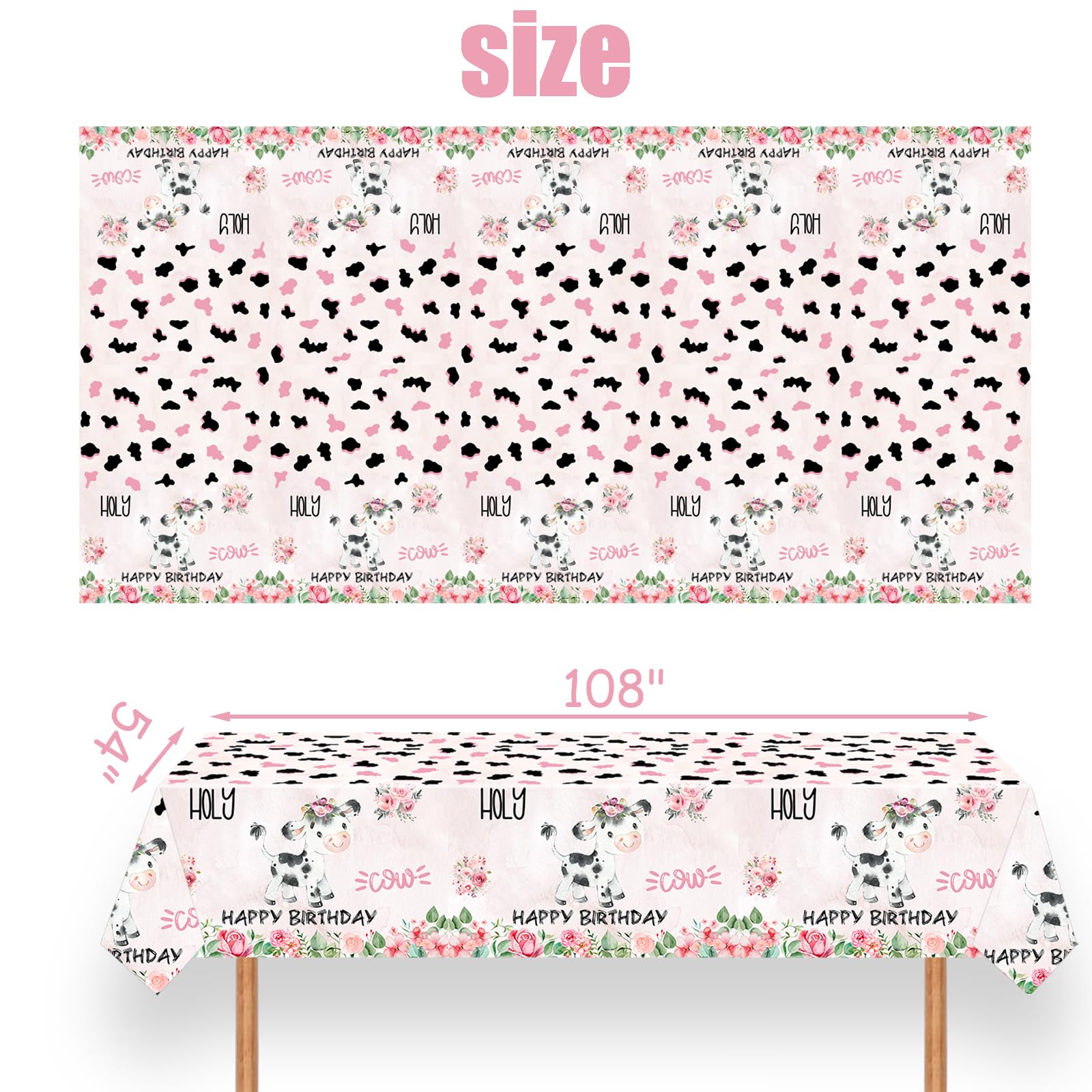 Letromp large 54x108 inch tablecloth covers long tables with vibrant pink cow design.