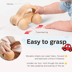 Let's Make baby first car in natural wood for sensory and discovery play.