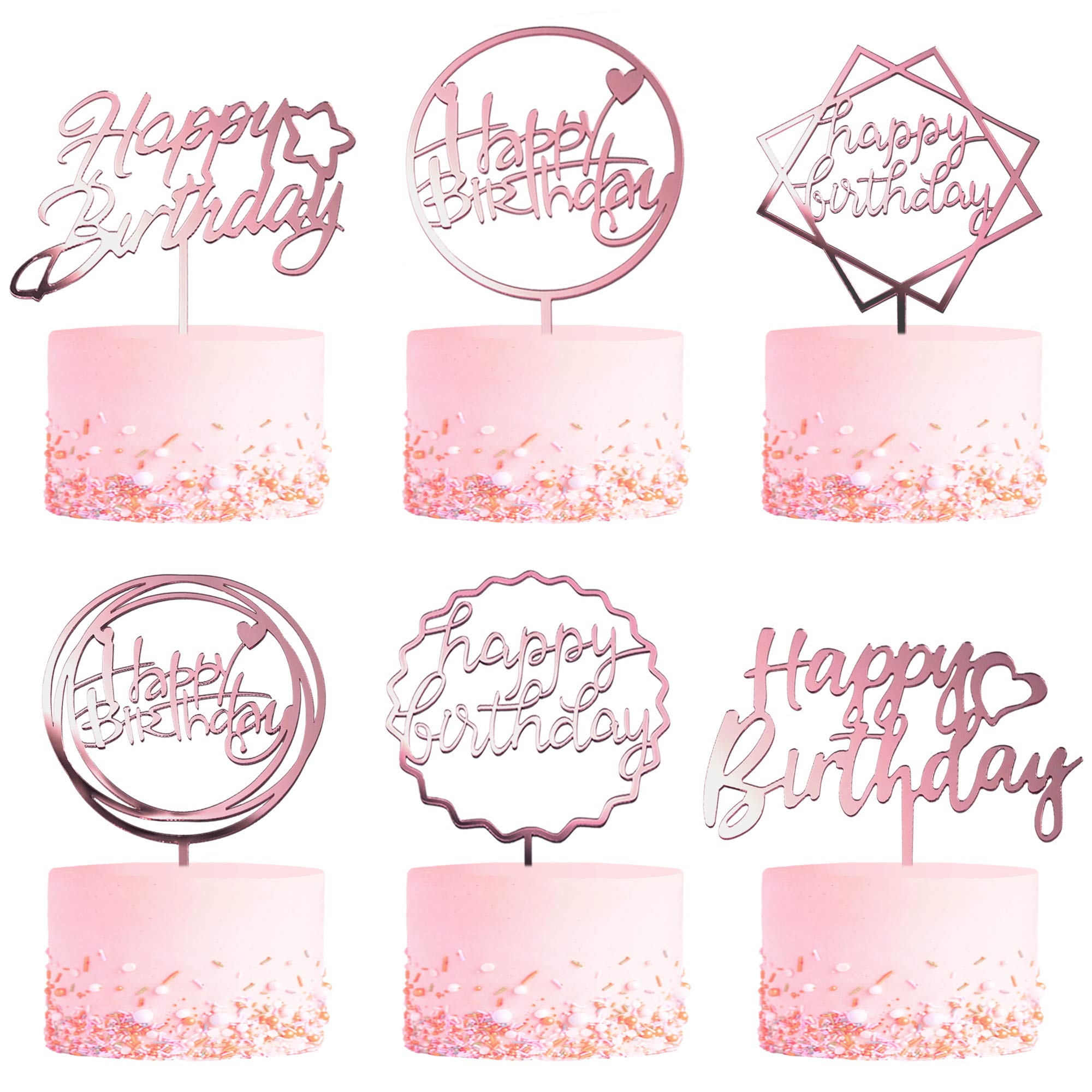 LetsCake rose gold birthday topper 6-pack for a festive cake centerpiece.
