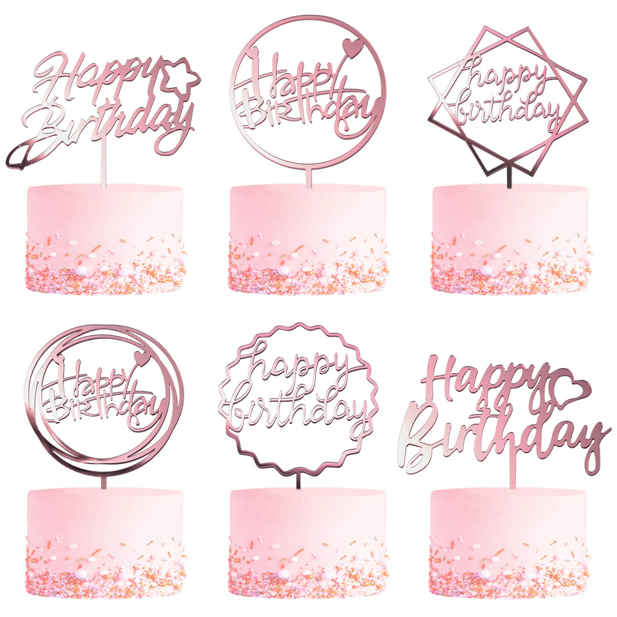 LetsCake rose gold birthday topper 6-pack for a festive cake centerpiece.