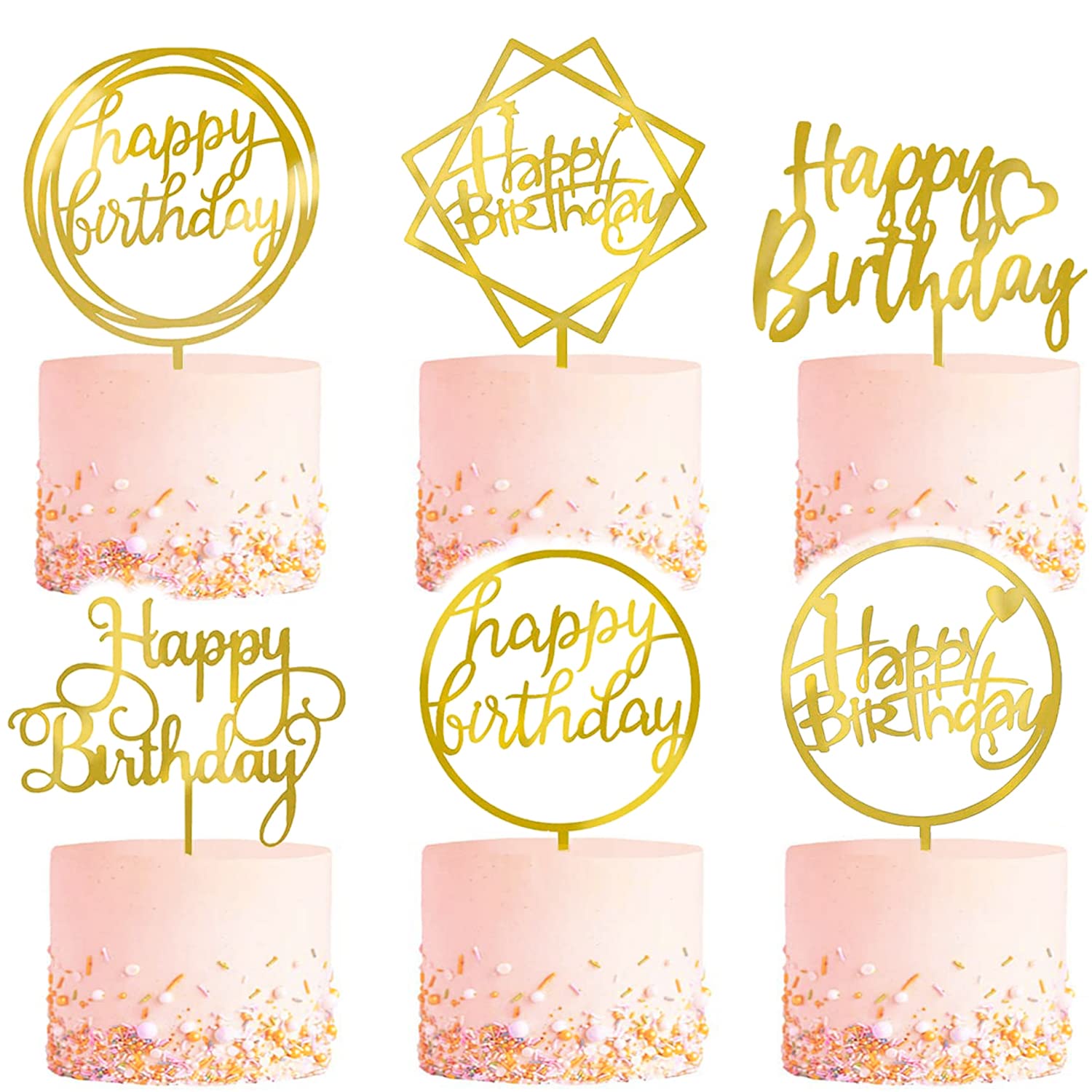 LetsCake six-pack gold topper front view adds elegant birthday sparkle to cakes