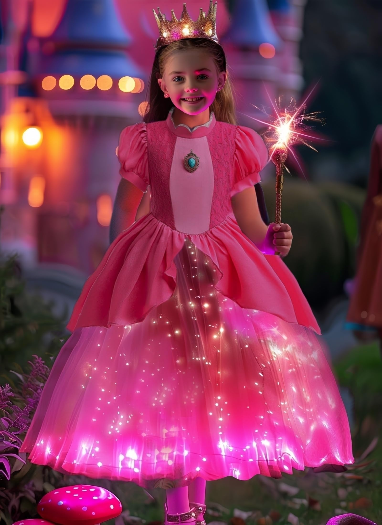 Letsglow child wearing dress demonstrates comfortable princess costume