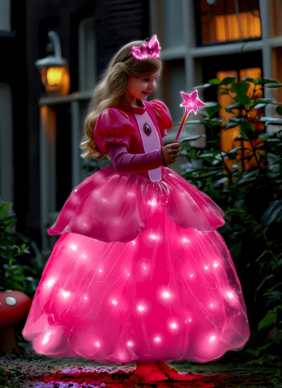 Letsglow light-up dress close-up highlights organza and tulle for magical nights