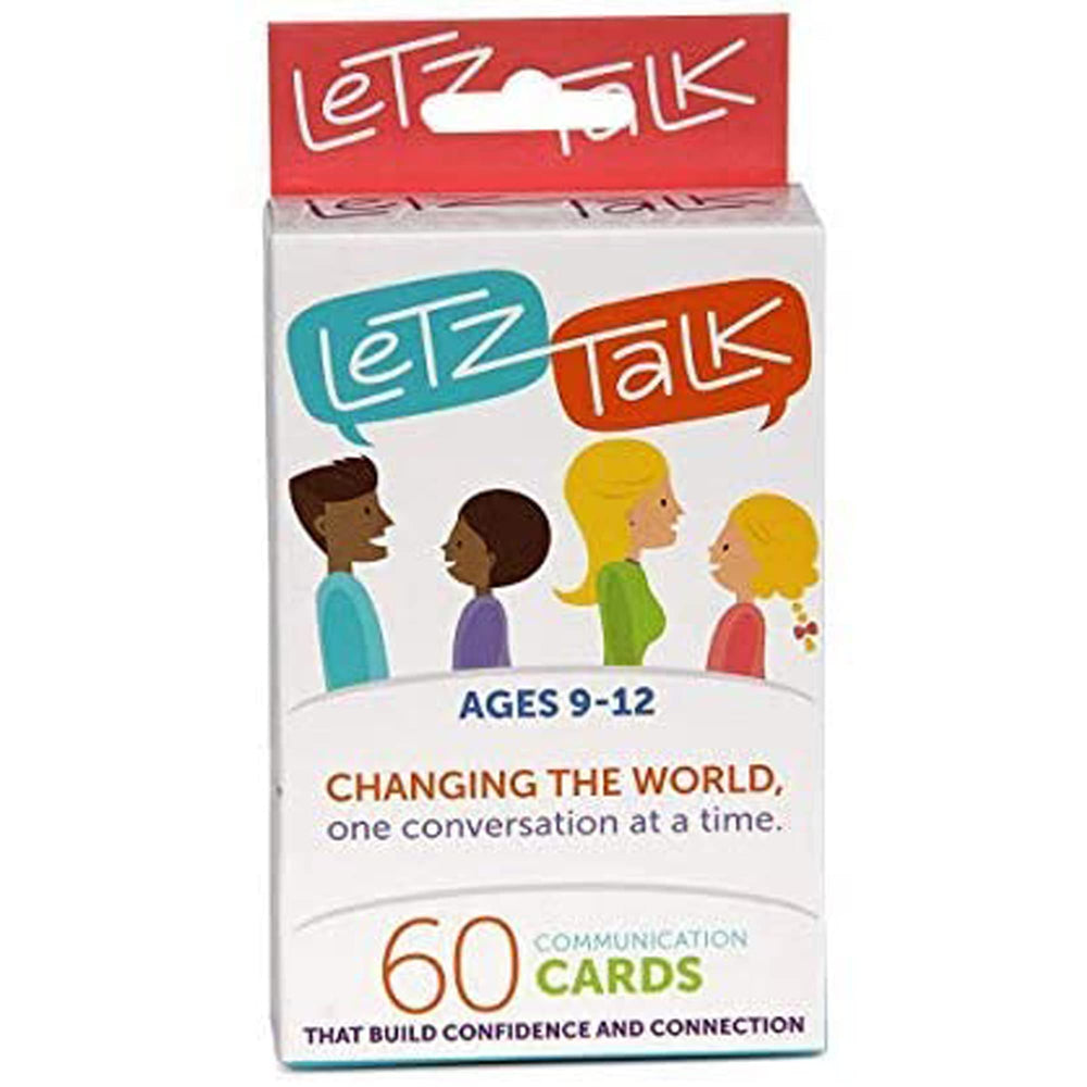 Letz Talk conversation cards for kids 9-12 encourage thoughtful discussion at family table.