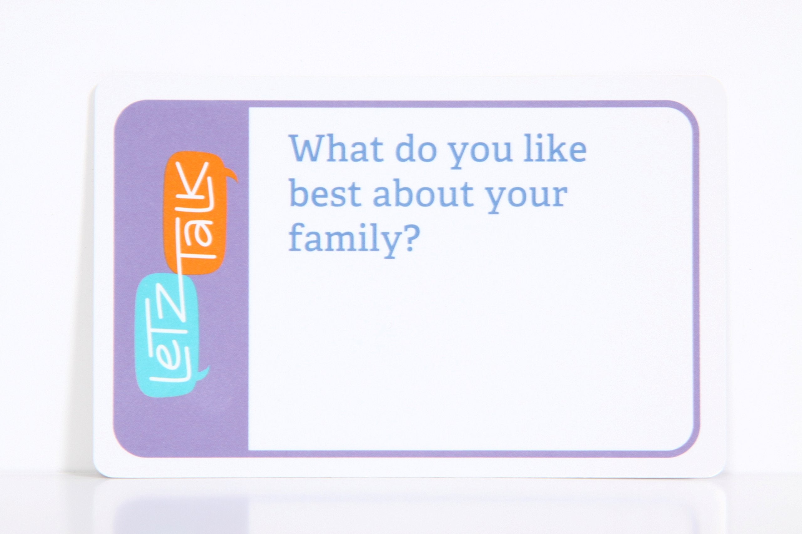Letz Talk stocking stuffer packaging shows thoughtful questions for kids