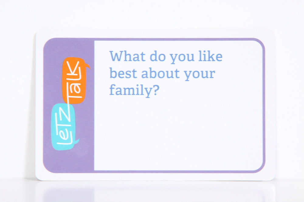 Letz Talk stocking stuffer packaging shows thoughtful questions for kids