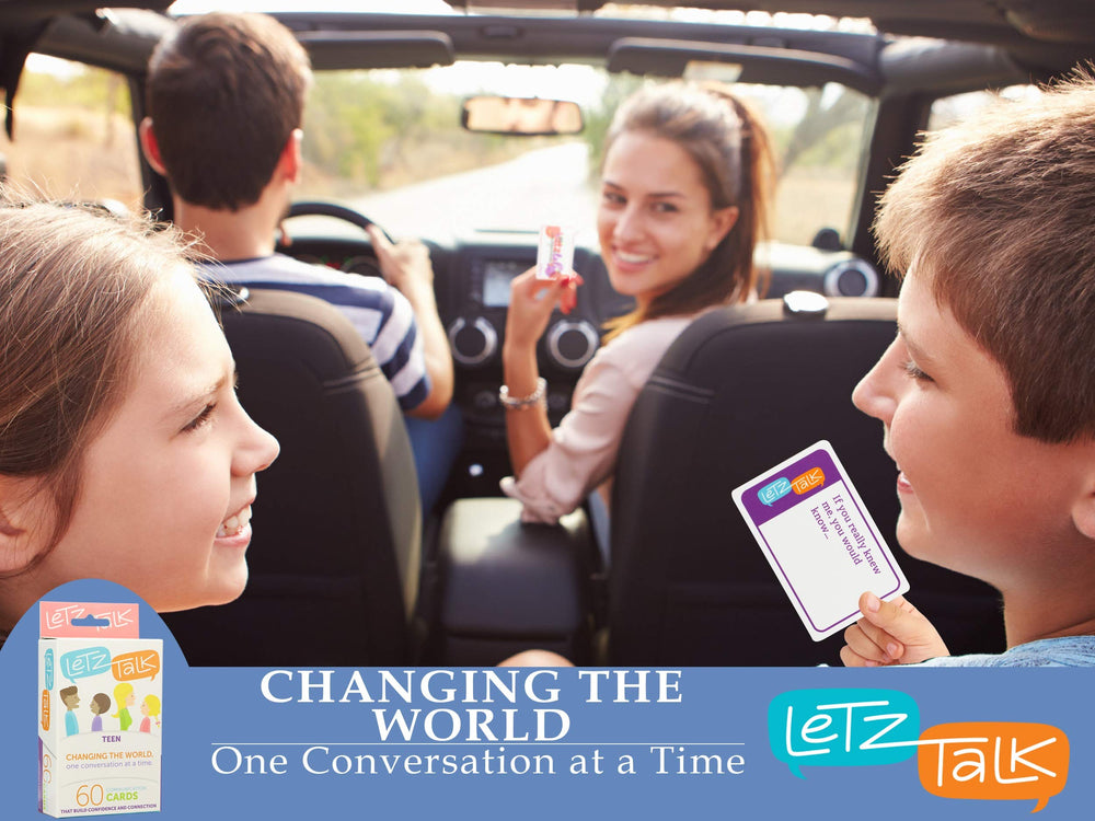 Letz Talk confidence-boost questions for teen self-esteem during meals.