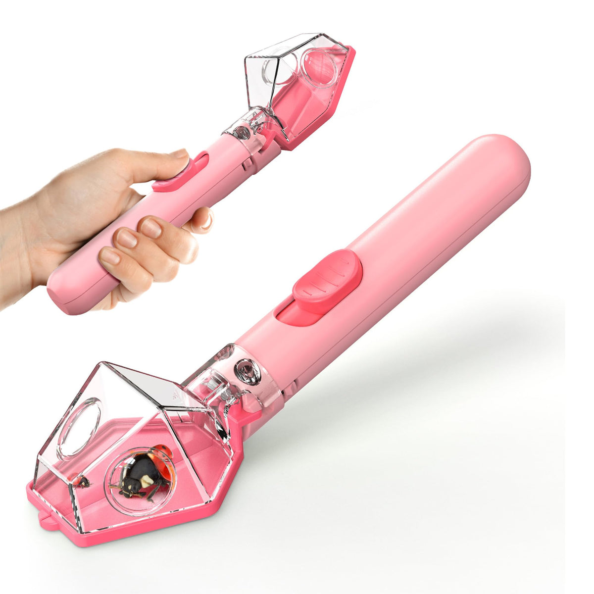 LEUOA Bug Catcher for Kids side view shows compact pink trap for indoor exploration