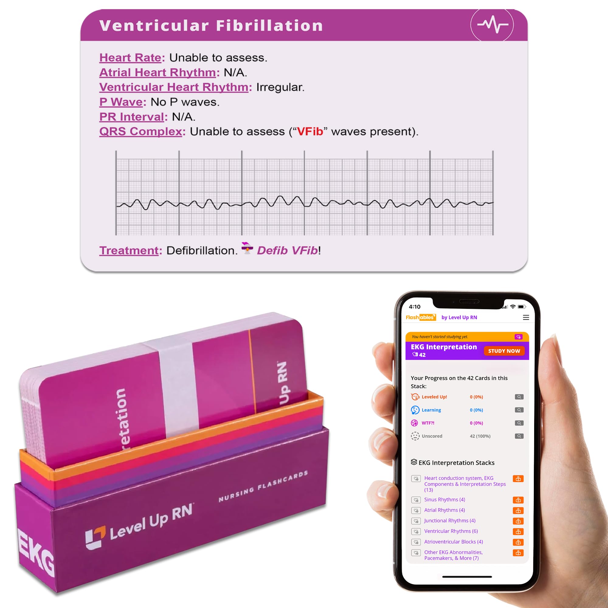 Level Up RN EKG flashcards cover essential topics for exam prep