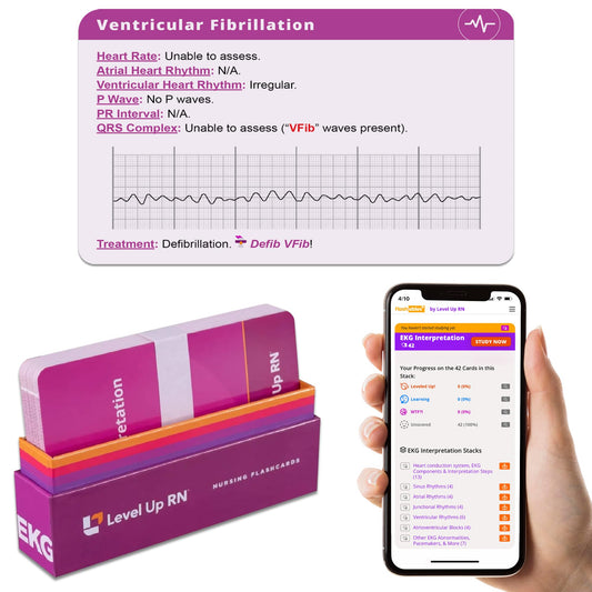 Level Up RN EKG flashcards cover essential topics for exam prep