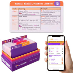 Level Up RN flashcards cover page shows organized terminology for easy study.