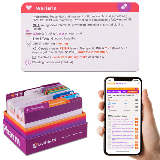 Level Up RN pharmacology flash cards front view for quick exam prep