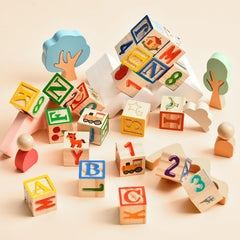 Lewo ABC blocks store neatly in the included box for easy cleanup.