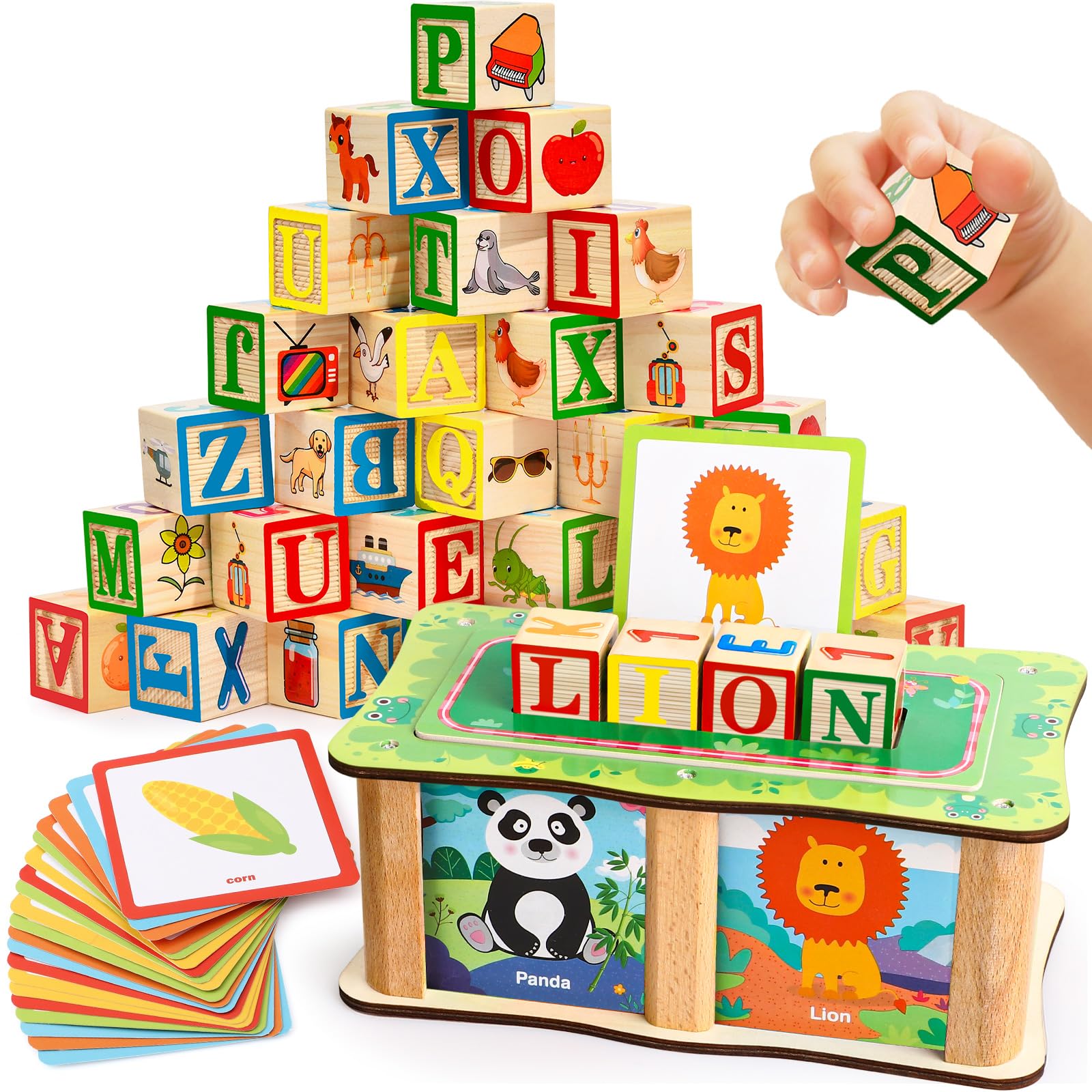 Lewo ABC wooden blocks and storage box provide safe, imaginative learning for toddlers.