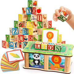 Lewo ABC wooden blocks and storage box provide safe, imaginative learning for toddlers.