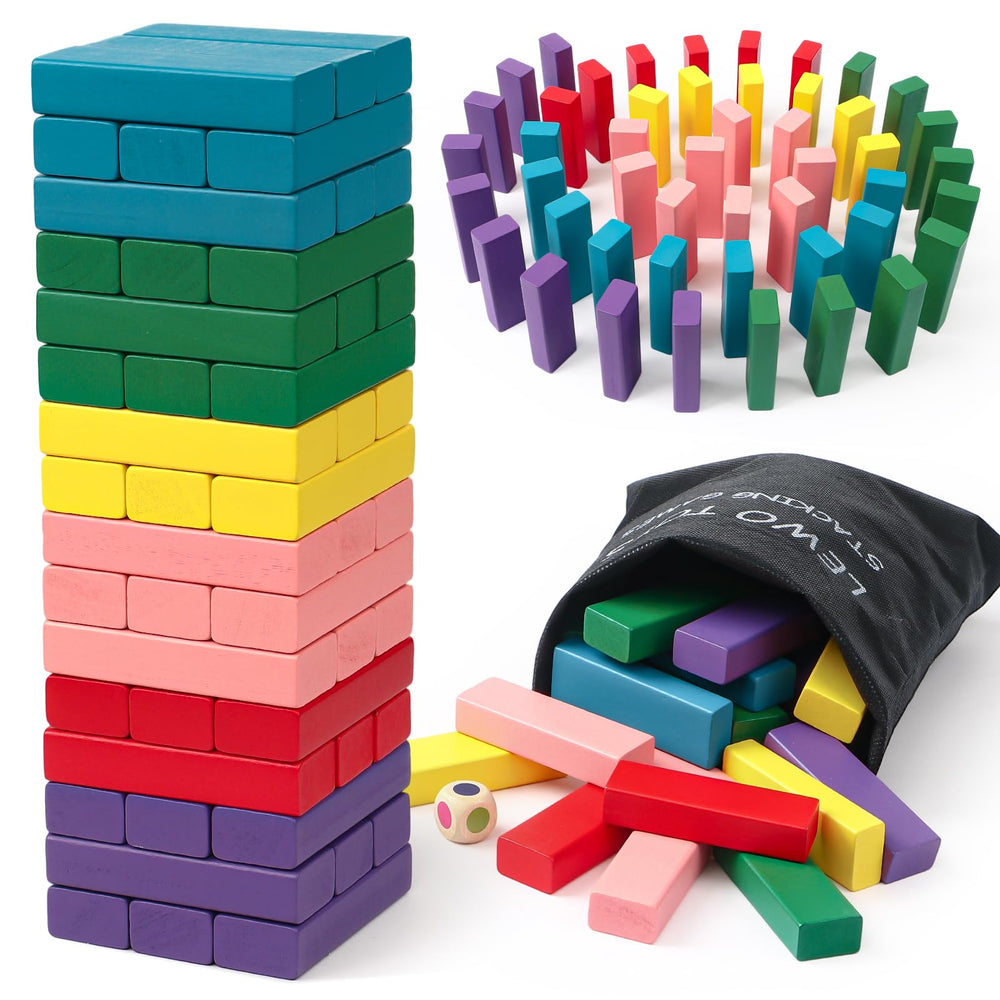 Lewo wooden stacking blocks set in box for easy storage.