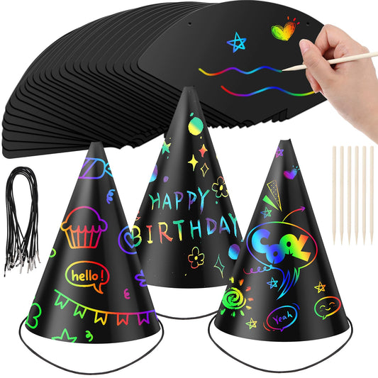Lewtemi 108 Pcs Scratch Party Hats kit ready for creative decorating fun