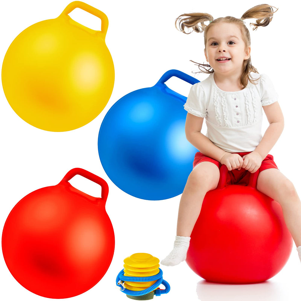 Lewtemi 18-inch inflatable hopper ball yellow with easy-grip handle for safe play and balance.