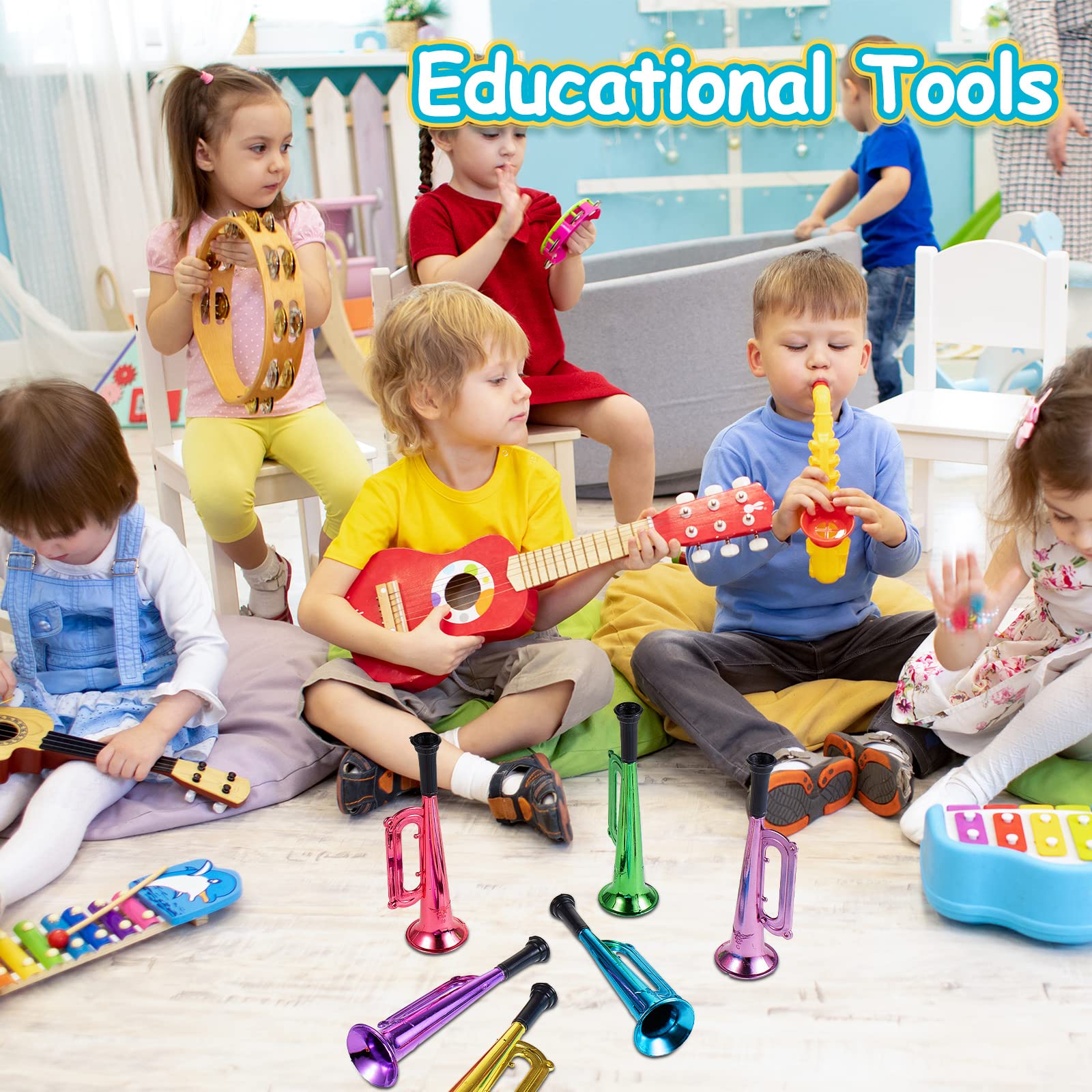 Lewtemi green trumpet toy, 7-inch size fits small hands.