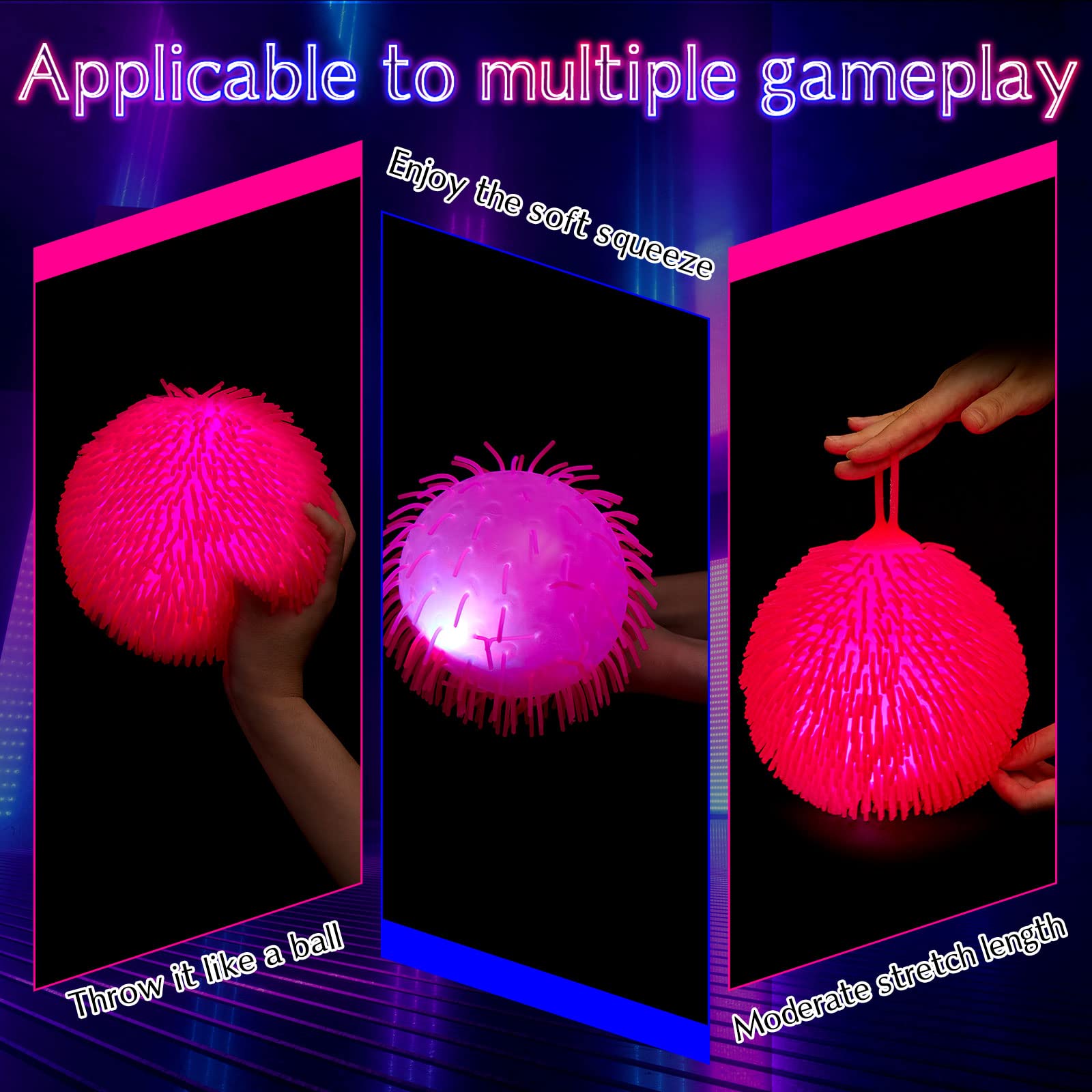 Lewtemi Glow Puffer Pink 9-Inch ball provides eye-catching glow for sensory play.