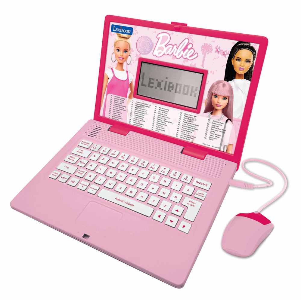 Lexibook Barbie bilingual laptop front view pink for portable learning