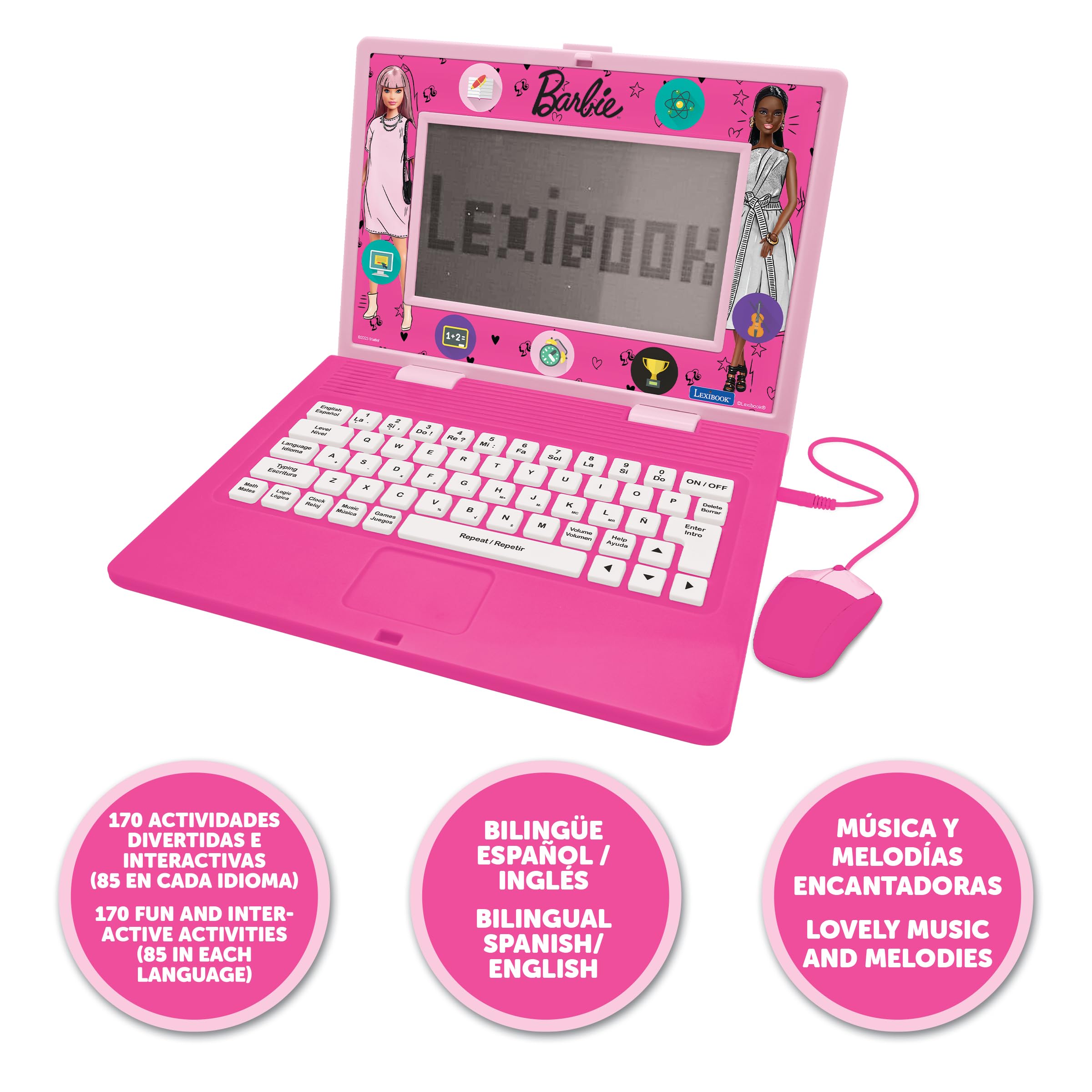 LEXiBOOK Barbie laptop keyboard closeup for kid-friendly typing practice