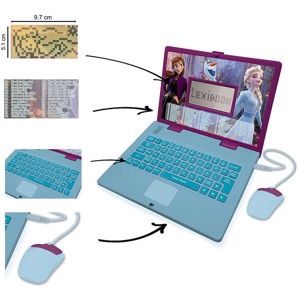 LEXiBOOK Frozen 2 screen shows animations to engage young learners.