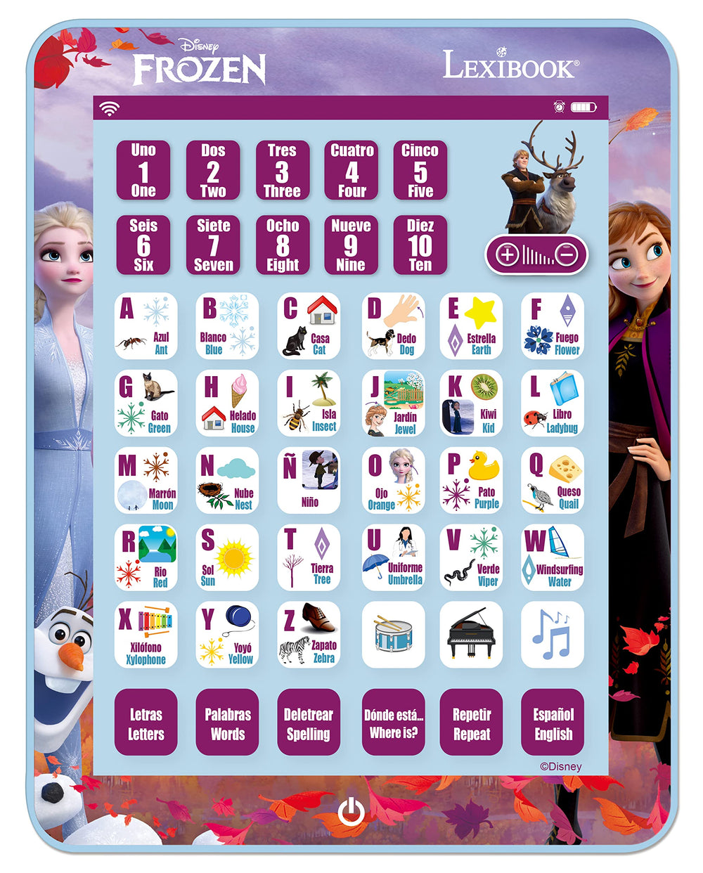 LEXiBOOK Disney Frozen tablet front view showing portable learning toy for toddlers