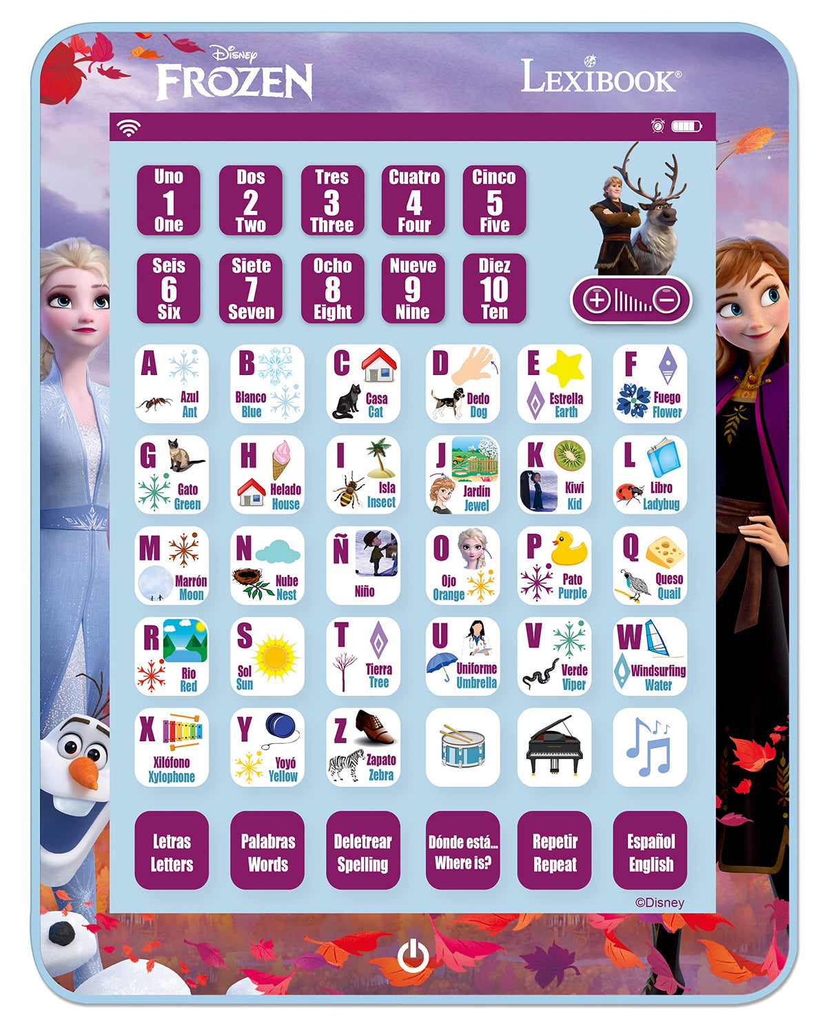 LEXiBOOK Disney Frozen tablet front view showing portable learning toy for toddlers