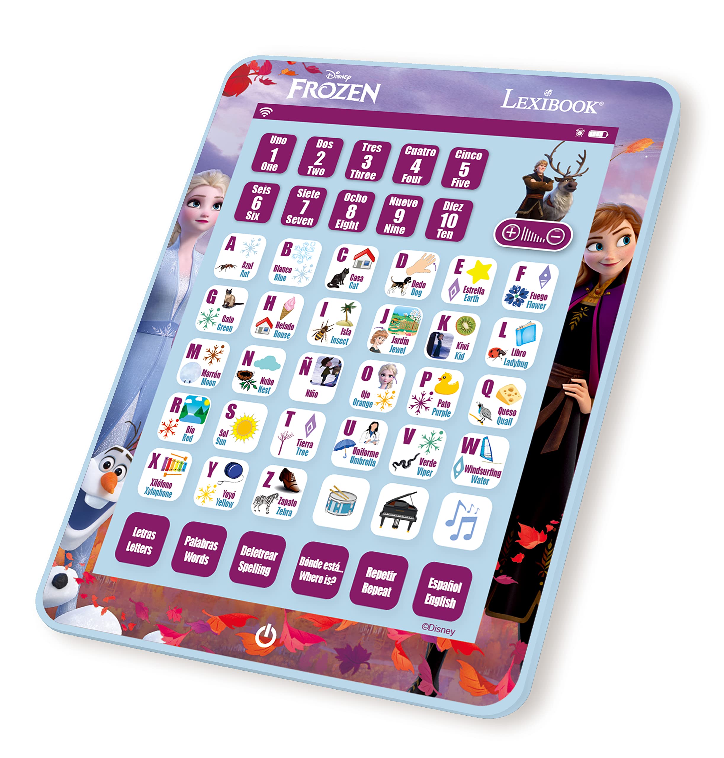 LEXiBOOK Disney Frozen tablet in quiz mode encouraging picture matching and early literacy