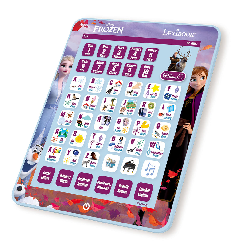 LEXiBOOK Disney Frozen tablet in quiz mode encouraging picture matching and early literacy