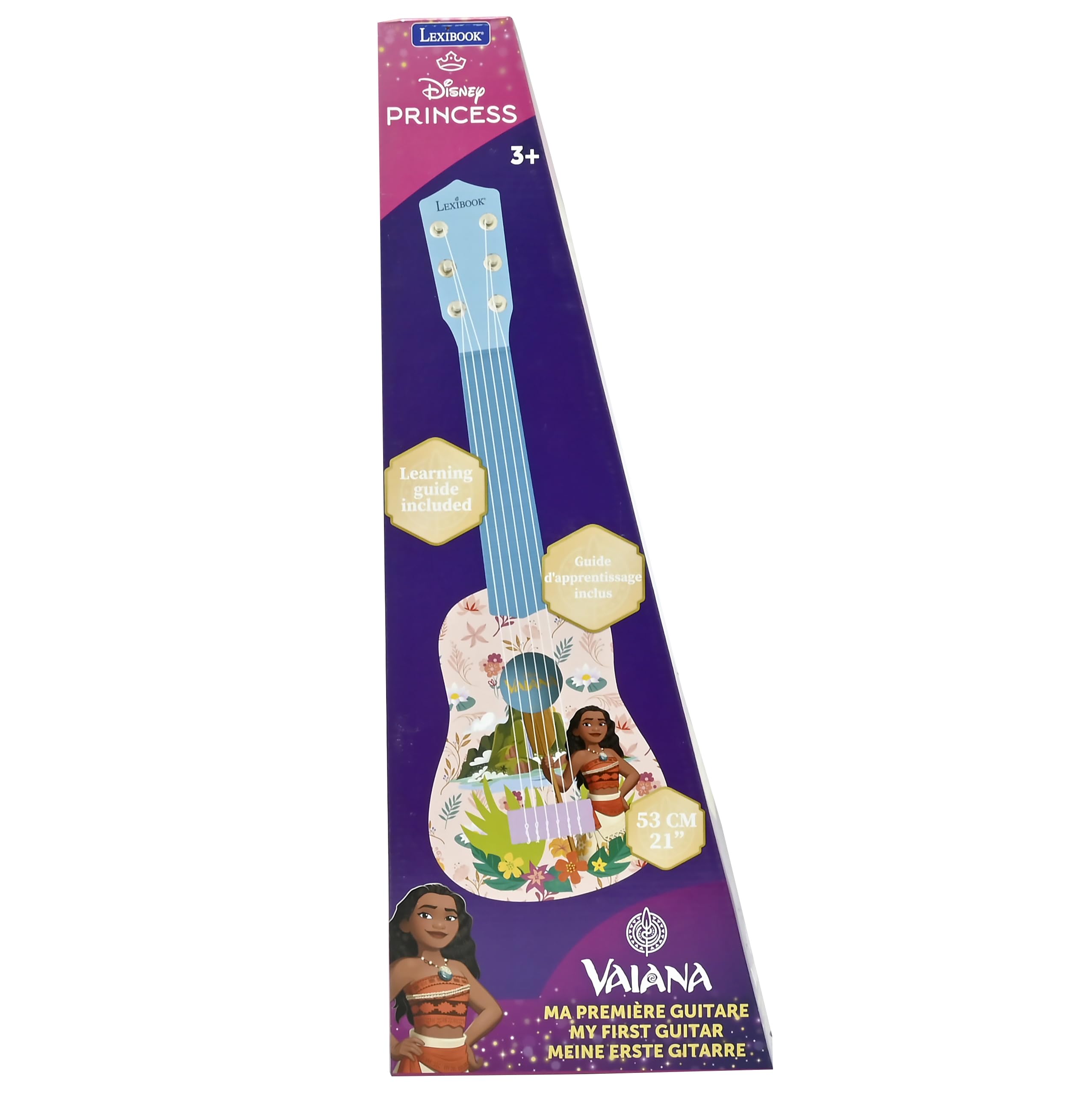 Guide included with Lexibook Moana guitar supports quick learning.