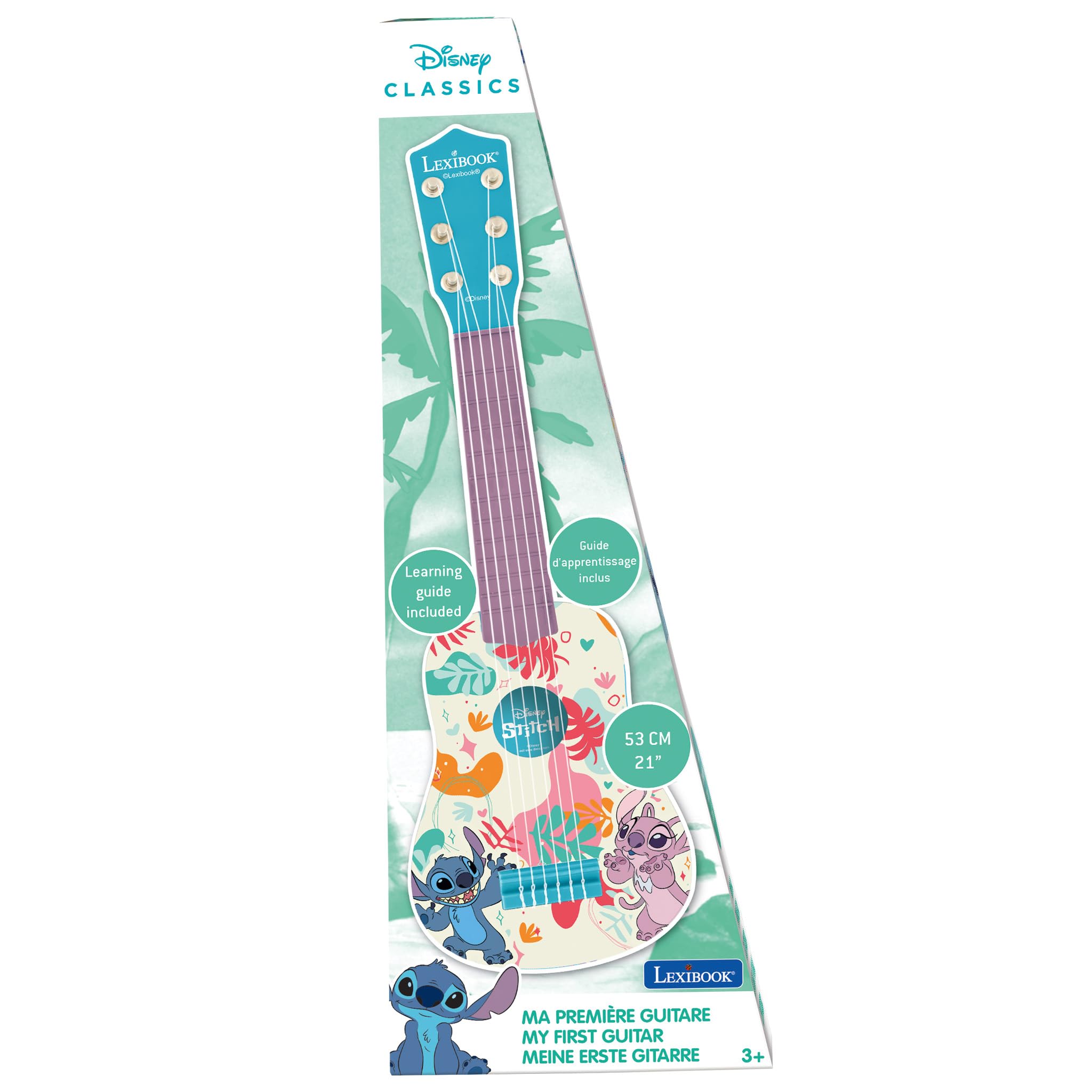 Lexibook Stitch guitar includes a kid-friendly learning guide.