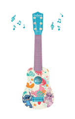 Lexibook Stitch guitar with nylon strings delivering gentle tone.