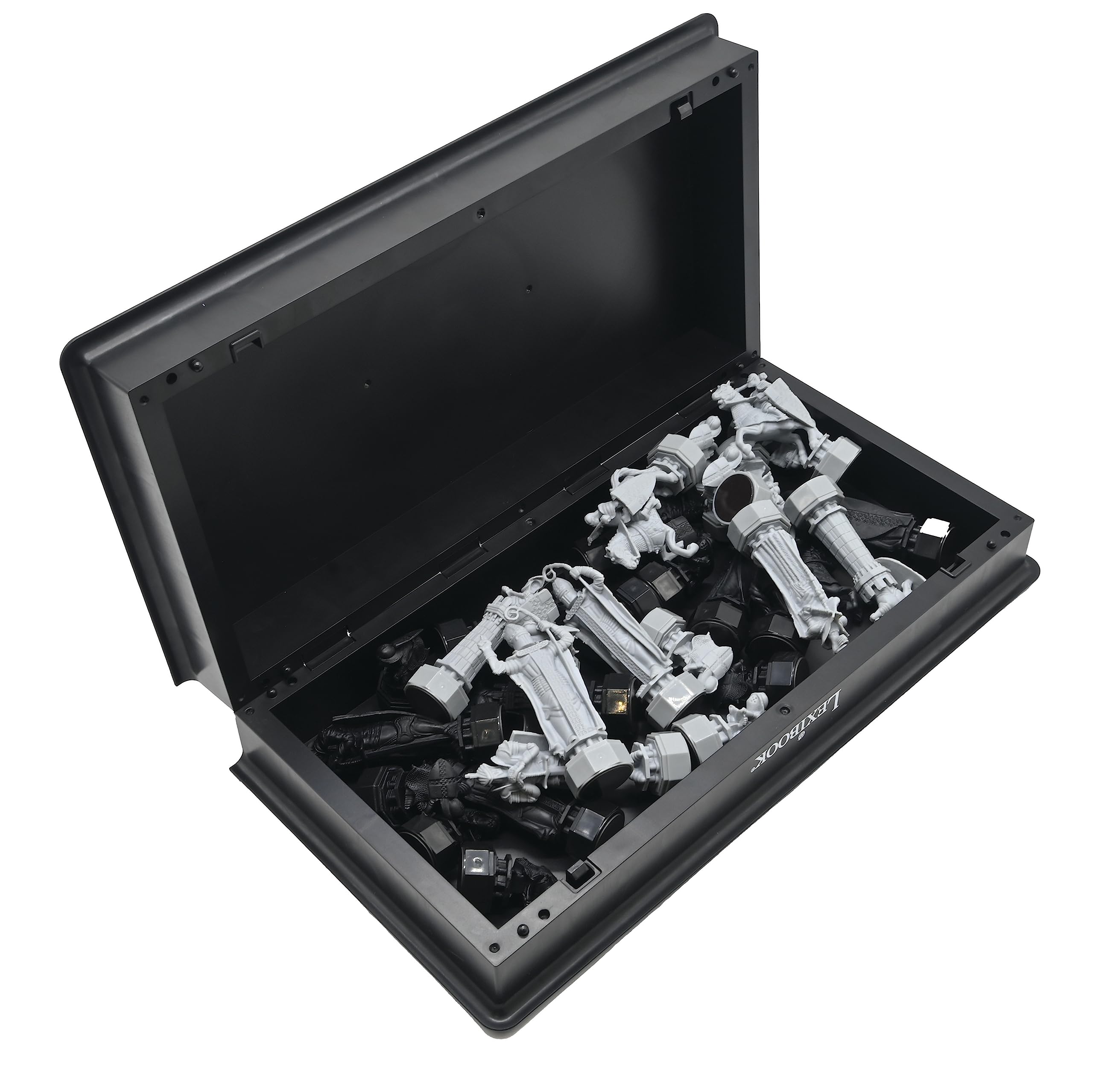Lexibook Harry Potter chess pieces magnetic and securely attached to board.