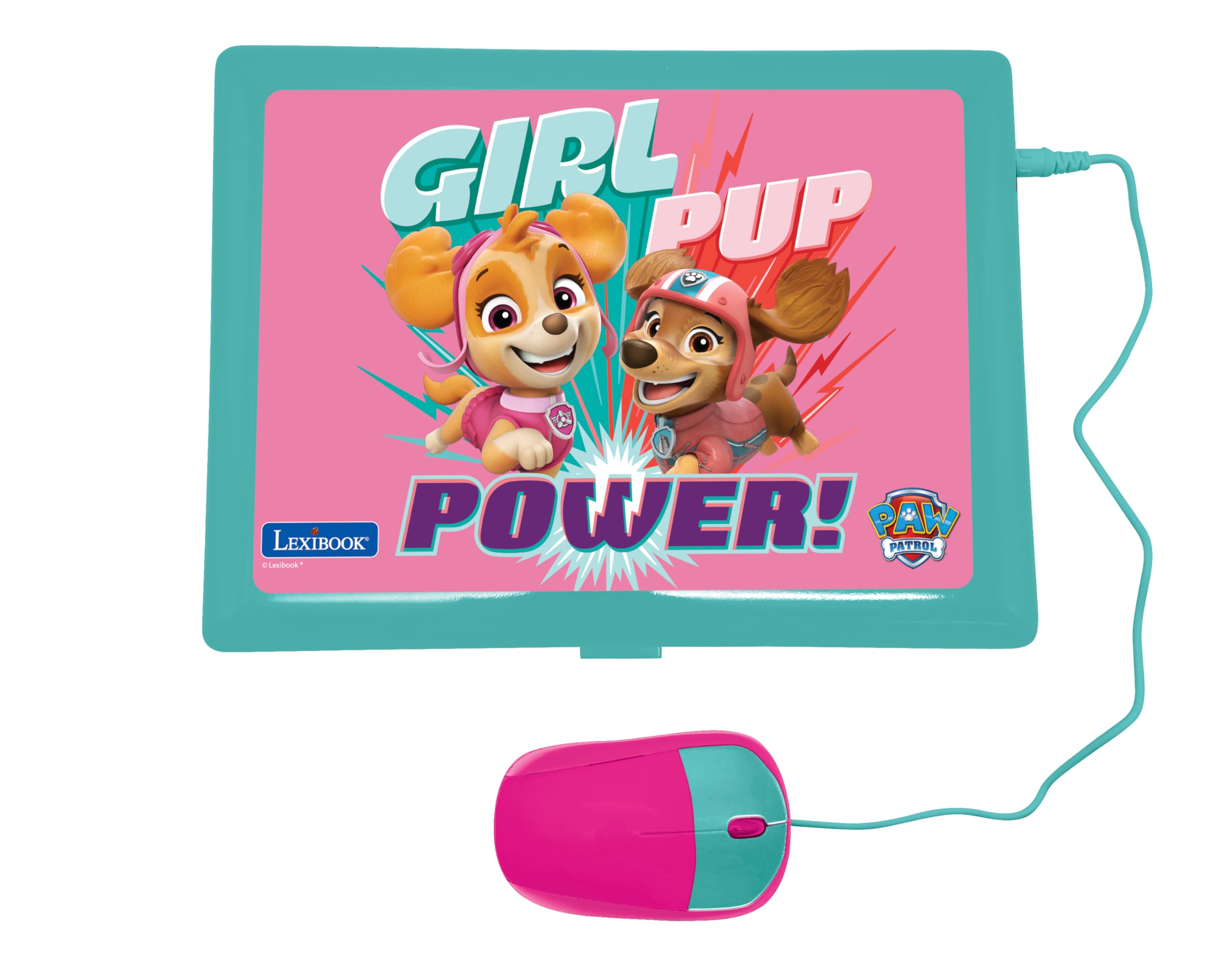 Lexibook Paw Patrol bilingual laptop open screen shows English and Spanish activities