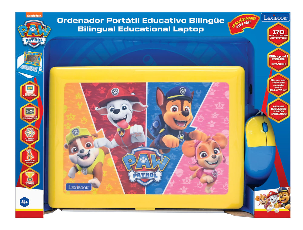 Lexibook Paw Patrol laptop 170 bilingual activities promote language and logic skills.