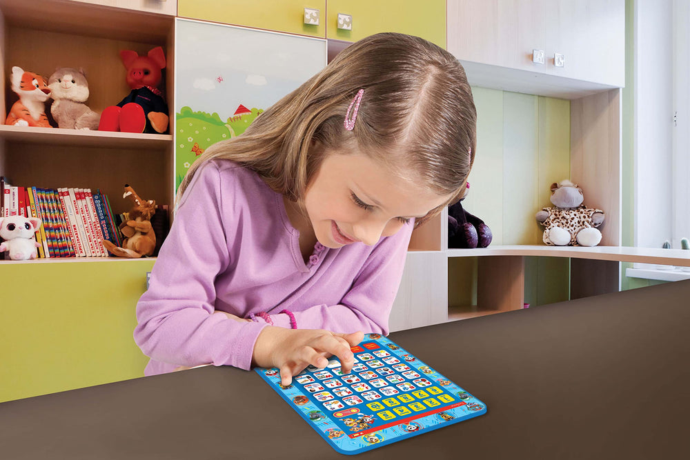 LEXiBOOK Paw Patrol tablet child playing supports hands-on spelling and word games.