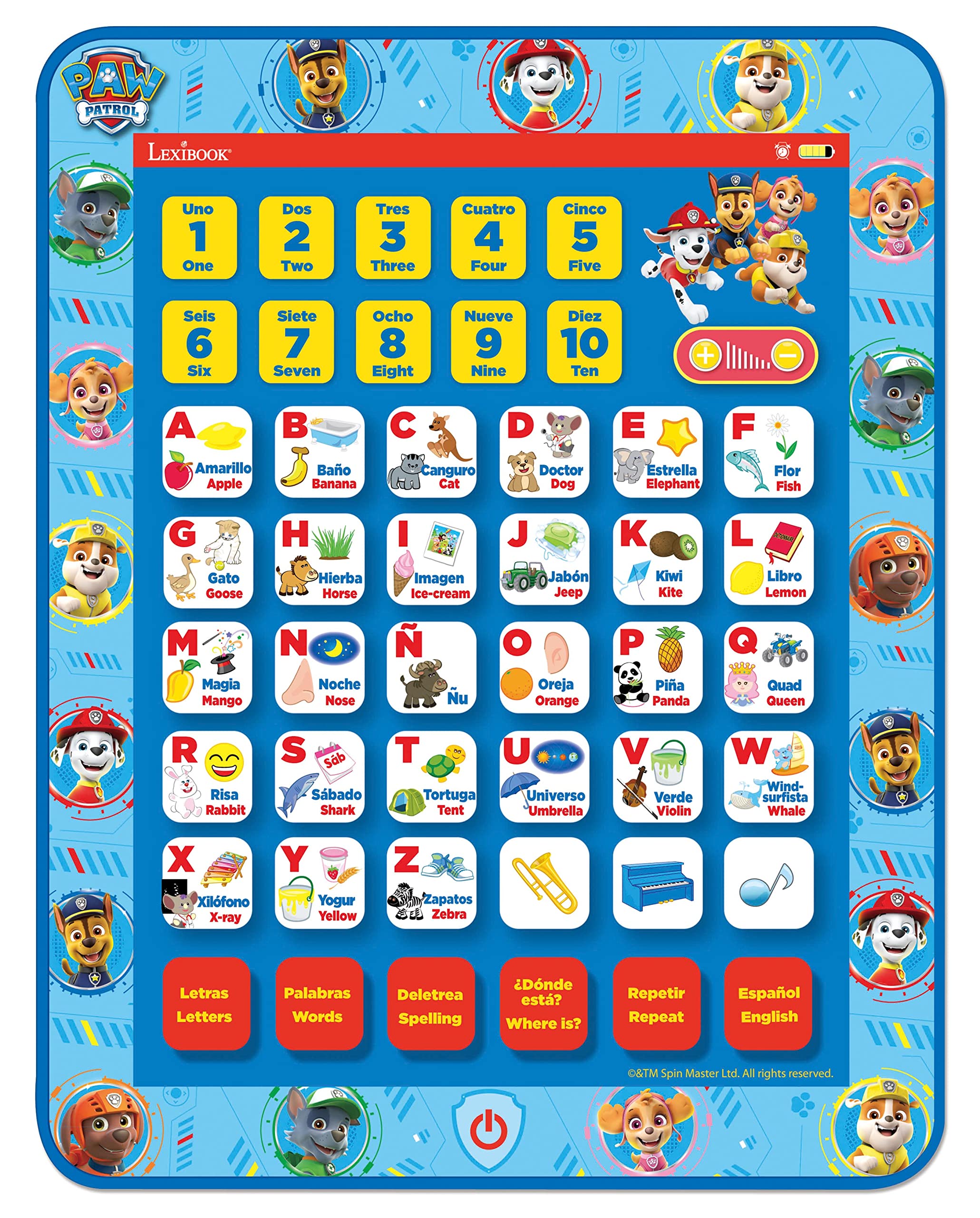LEXiBOOK Paw Patrol tablet side view shows portable travel-friendly design.