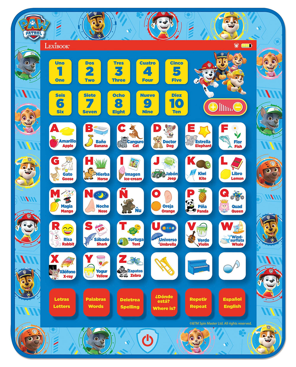LEXiBOOK Paw Patrol tablet side view shows portable travel-friendly design.