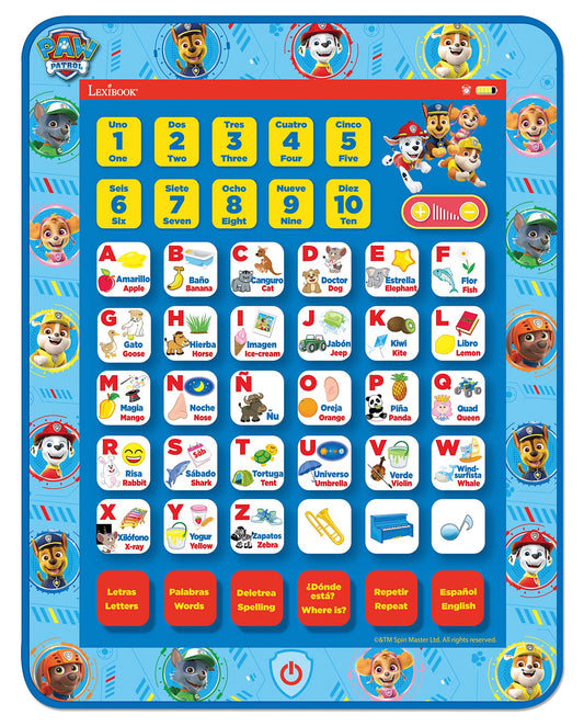 LEXiBOOK Paw Patrol tablet side view shows portable travel-friendly design.